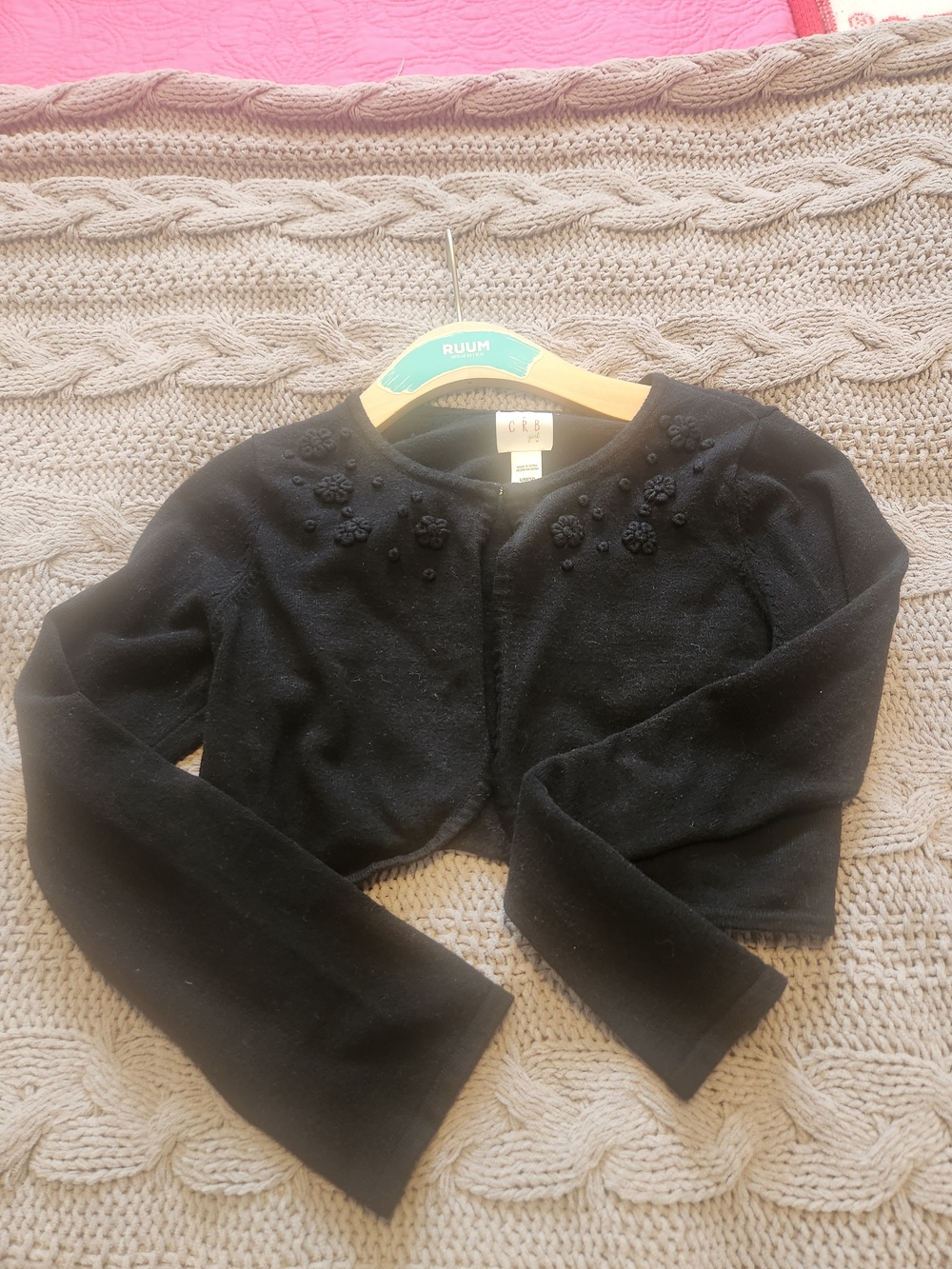 Girls' - Black Cropped Bolero with Floral Applique